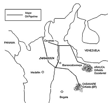 BP’s pipelines run from south of Barrancabermeja and Casanare to Coveñas. The more northern Caño Limon pipeline is used by the US multinational Occidental.